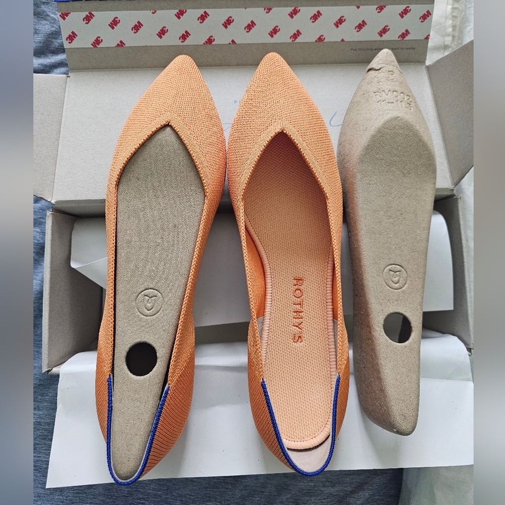 ROTHY’S The Point in Orange Tangerine Flats Shoes Tortoise Shell Bottom Sz. 11